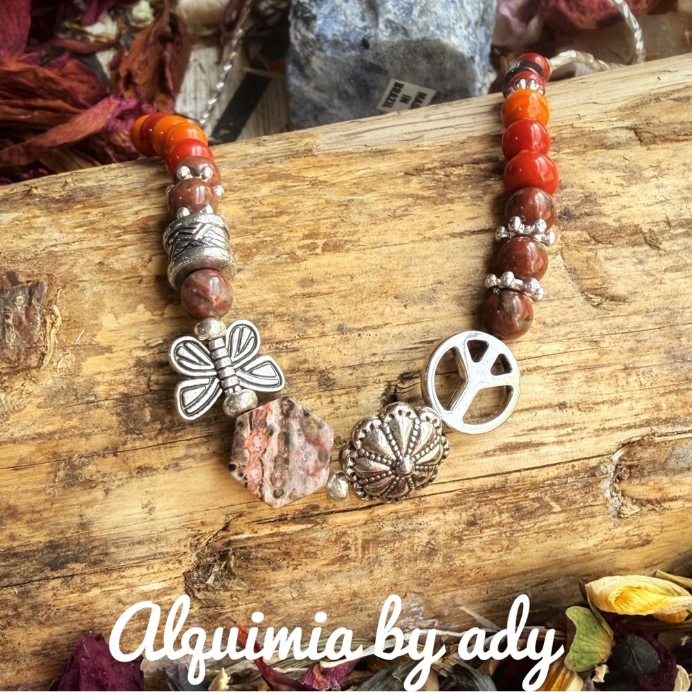 DOPAMINE +Vibrant Red jasper and Silver Necklace - Picture 3 of 8
